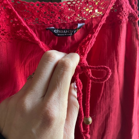 NWT 100% Cotton Chaudry Magenta Boho Midi Dress with Beaded Tassels Size Small - Picture 4 of 6